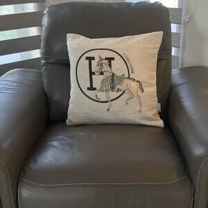 Neiman Marcus H Equestrian White Horse Embroidered Throw Pillow